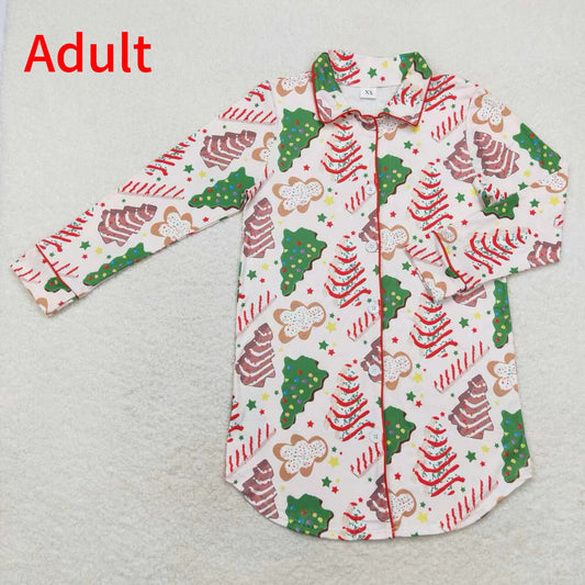 GT0622 Adult Women Christmas Tree Cookies Gingerbread Man Long Sleeve Top