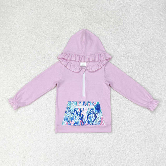 GT0625 Purple Hooded Long Sleeve Seagrass Pocket Zip Top
