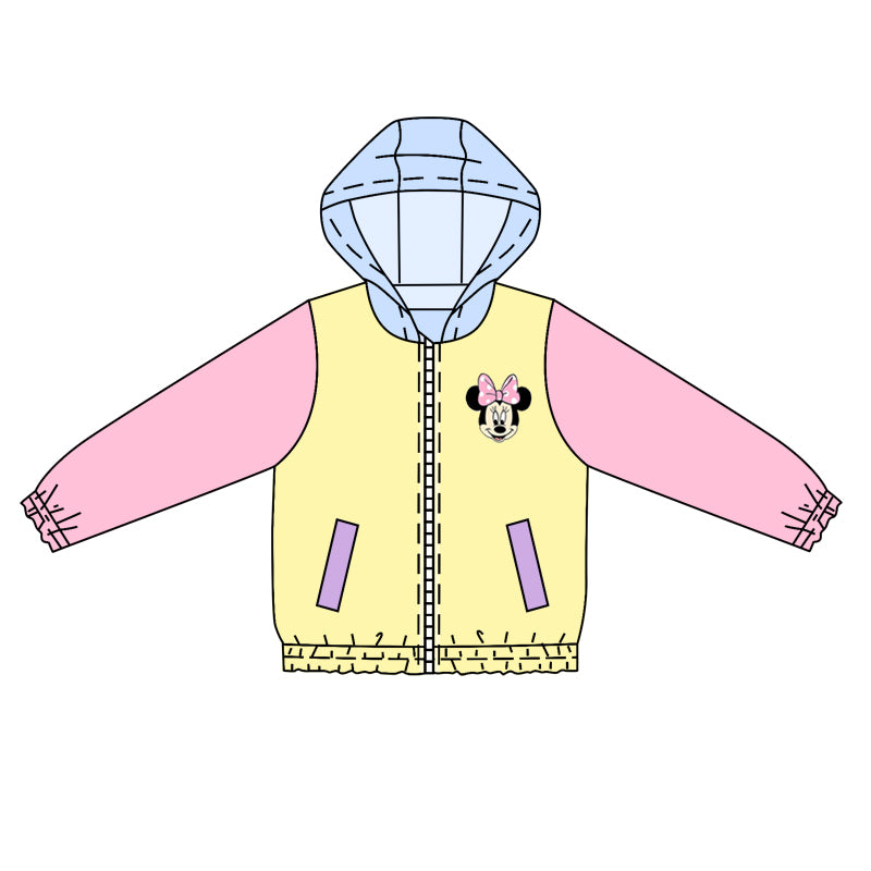 preorder GT0637 Cartoon blue hooded pink and yellow long-sleeved zip-up top