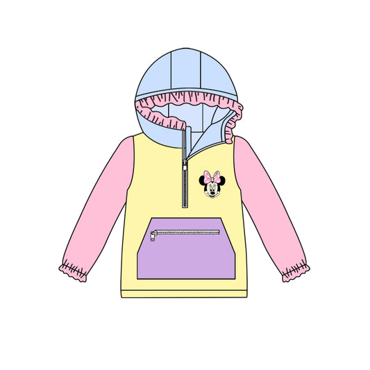 preorder GT0638 Blue hooded pocket pink and yellow long-sleeved top