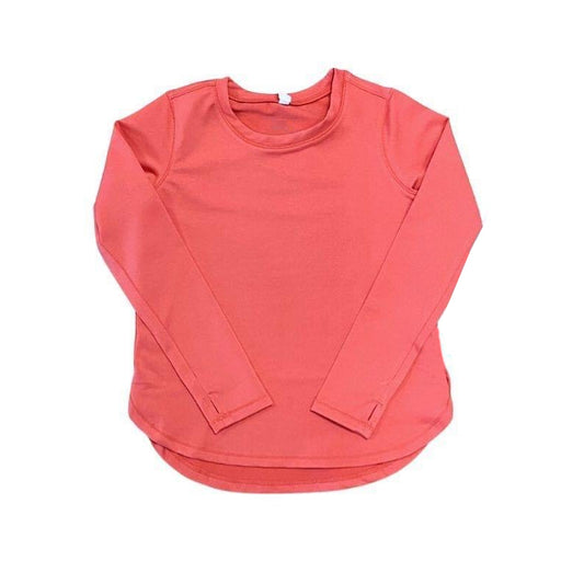 presale GT0643 Coral Red Solid Long Sleeve Top