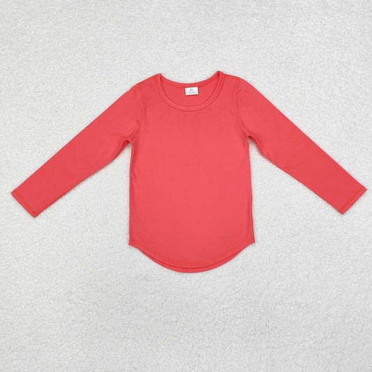 GT0643 Coral Red Solid Long Sleeve Top