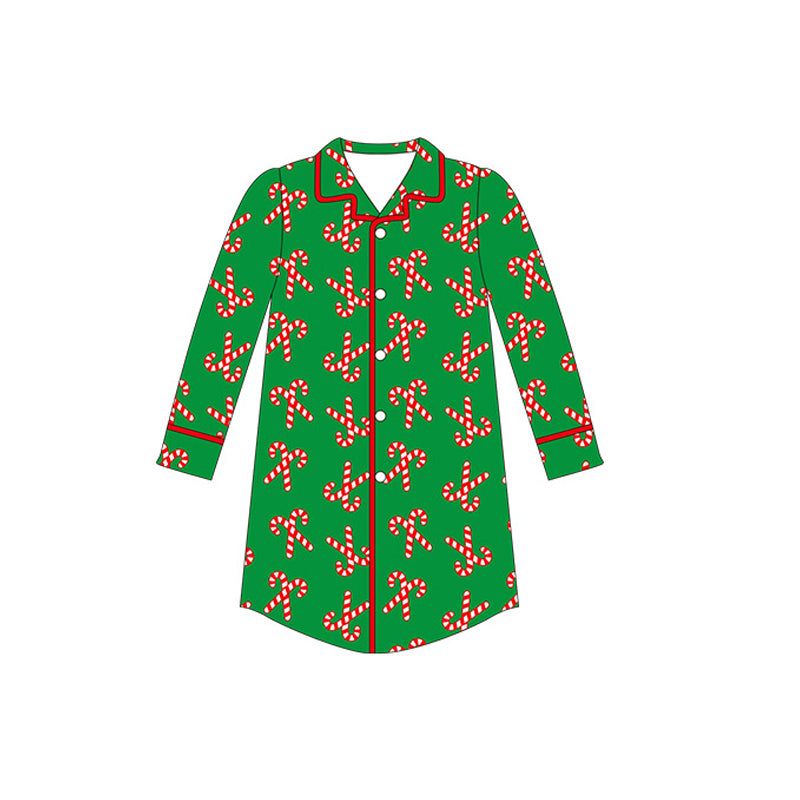 presale GT0646 Adult Women Santa Cane Green Long Sleeve Top