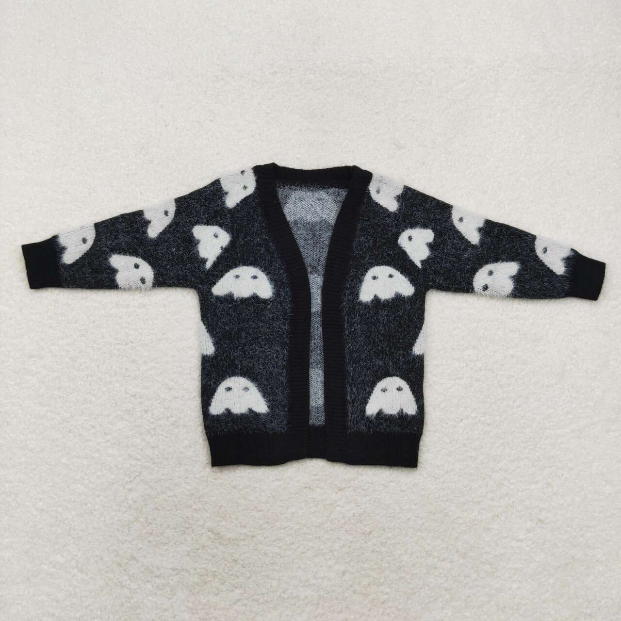 GT0649 Halloween Ghost Black Long Sleeve Cardigan Sweater