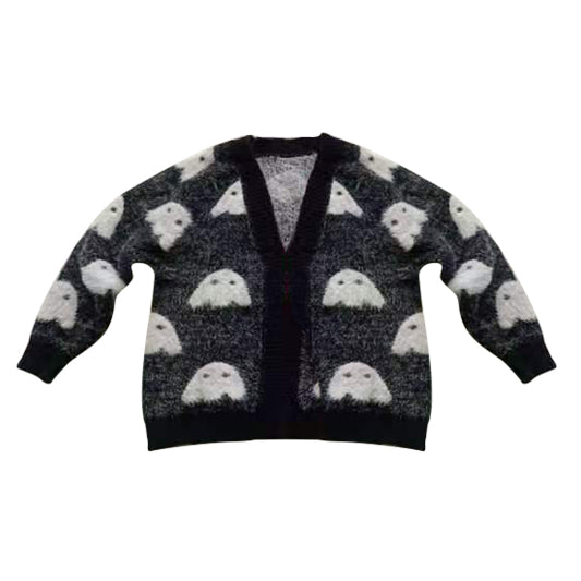 presale GT0649 Halloween Ghost Black Long Sleeve Cardigan Sweater