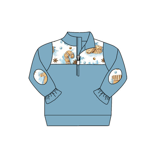 presale GT0654 Gingerbread Man Cookie Lace Blue and White Zipper Long Sleeve Top