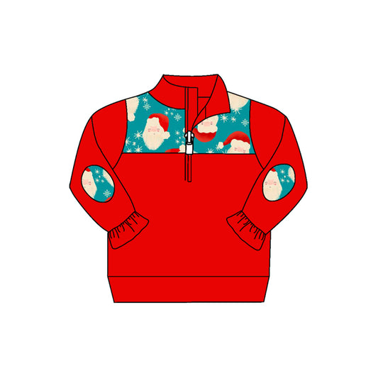 presale GT0656 Santa Claus Snowflake Lace Red and Blue Zipper Long Sleeve Top