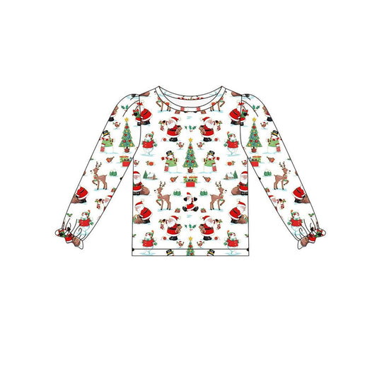 presale GT0664 Santa Claus Reindeer Snowman White Long Sleeve Top