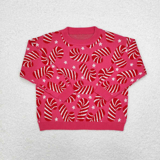 GT0665 Christmas Cane Star Pink Long Sleeve Sweater