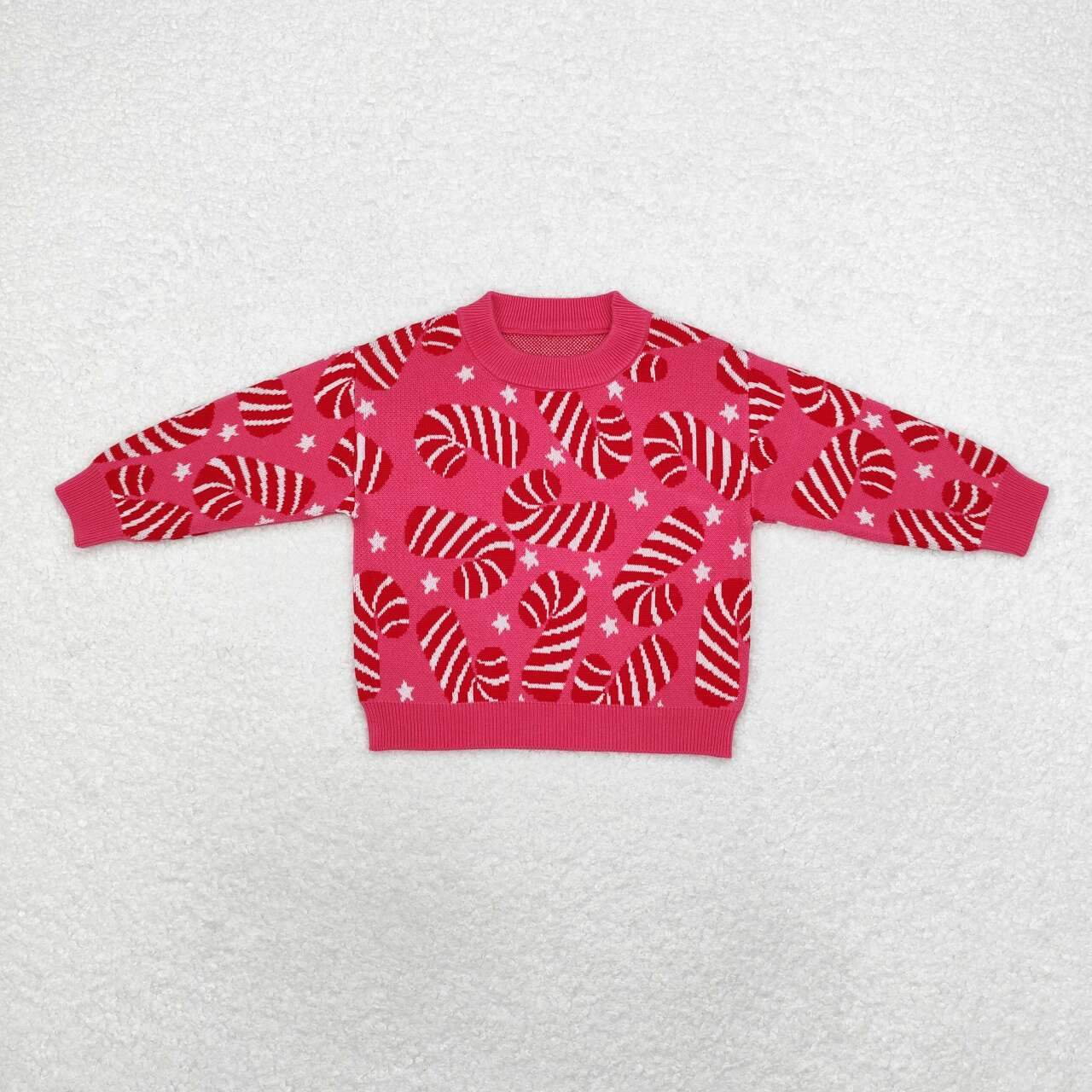 GT0665 Christmas Cane Star Pink Long Sleeve Sweater
