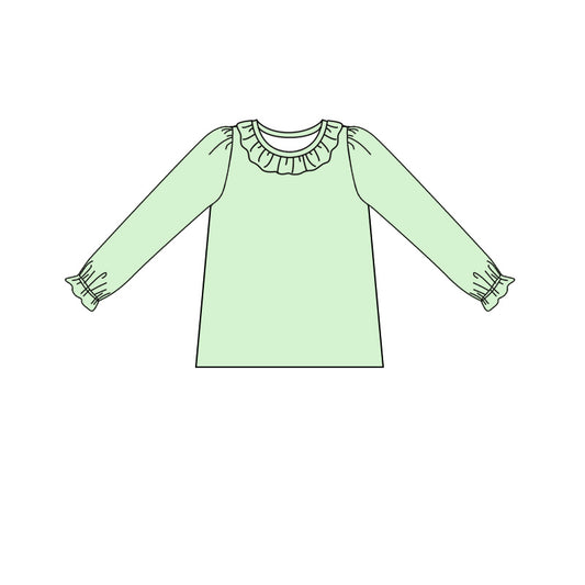 presale GT0668 Solid Green Lace Long Sleeve Top