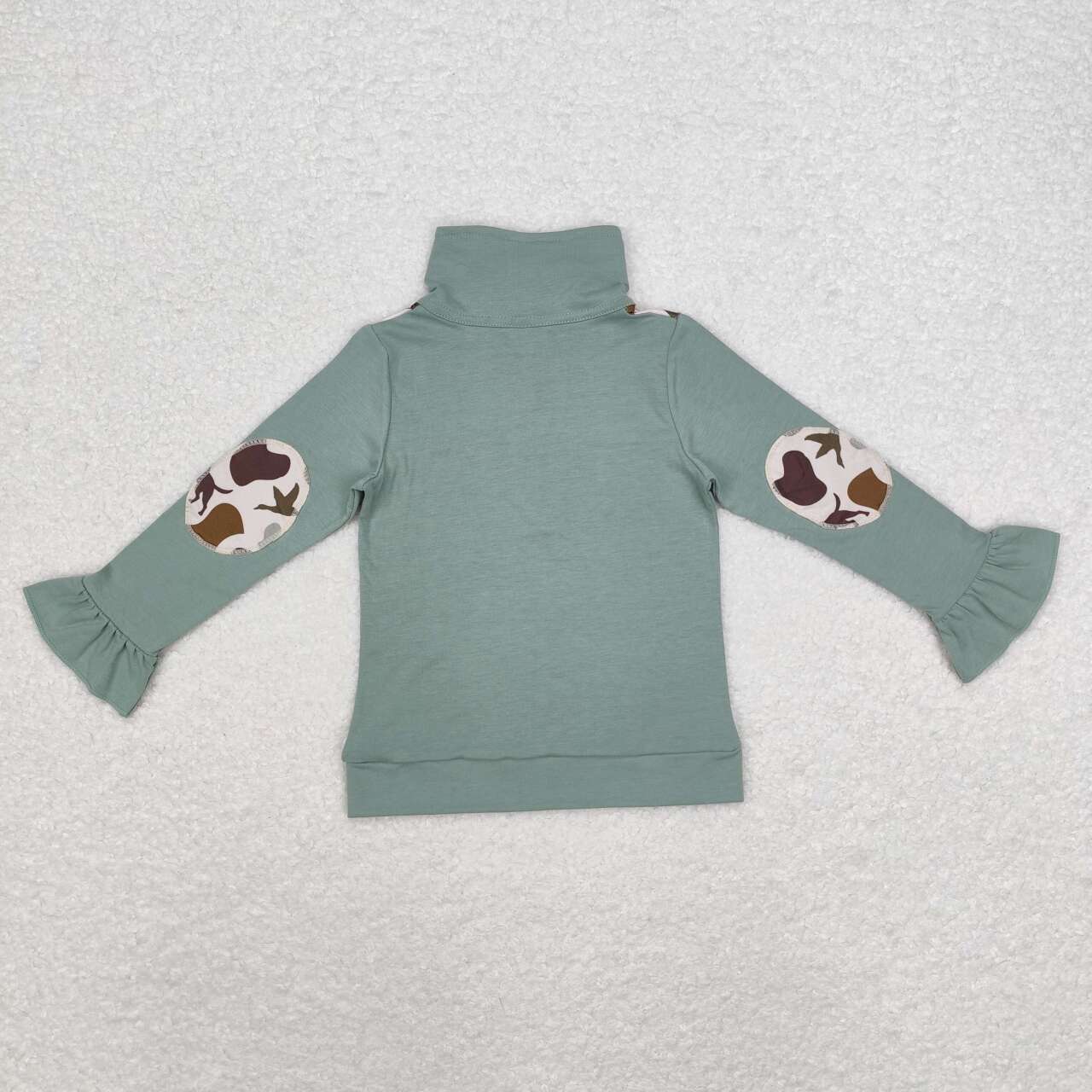 GT0669 Puppy Duck Camouflage Lace Green Zipper Long Sleeve Top