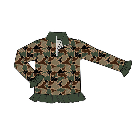 presale GT0671 Duck Brown Green Camouflage Lace Zipper Long Sleeve Top
