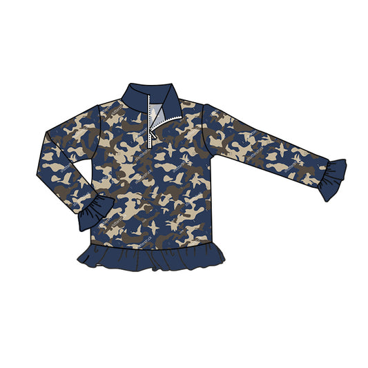 presale GT0672 Navy blue camouflage lace zip-up long-sleeved top
