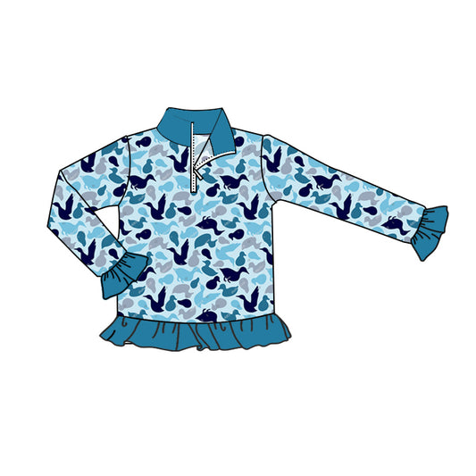 presale GT0673 Duck Blue Lace Zipper Long Sleeve Top