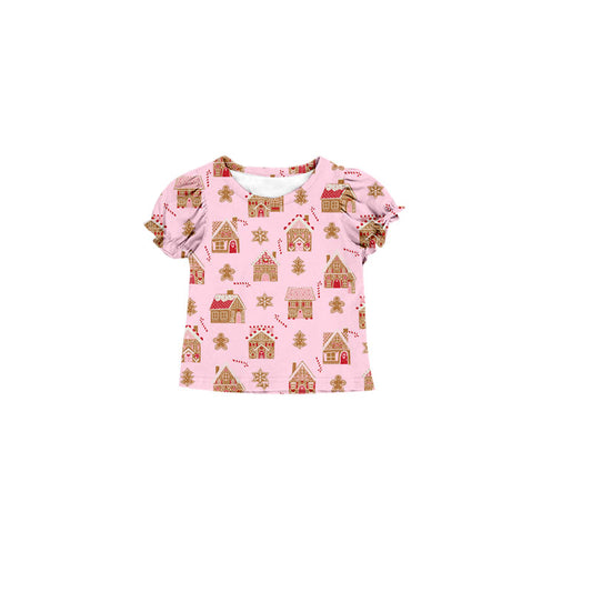 presale GT0675 Gingerbread House Pink Short Sleeve Top