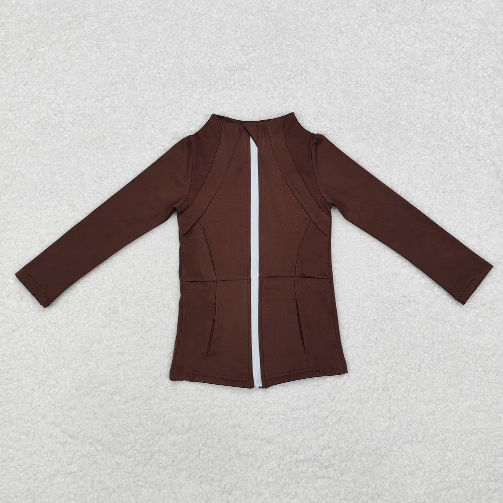 GT0678  Baby Girls Brown Zip Pocket Yoga Active Wear Jackets