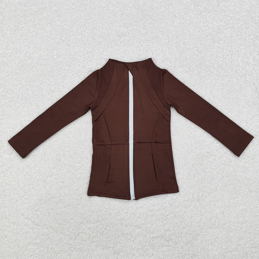 GT0678 Baby Girls Brown Zip Pocket Yoga Active Wear Jackets