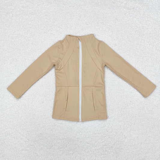 GT0681 Baby Girls Khaki Zip Pocket Yoga Active Wear Jackets
