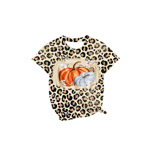 presale GT0688   Baby Girls Leopard Pumpkins Short Sleeve Tee Shirts Tops  2024 7.12