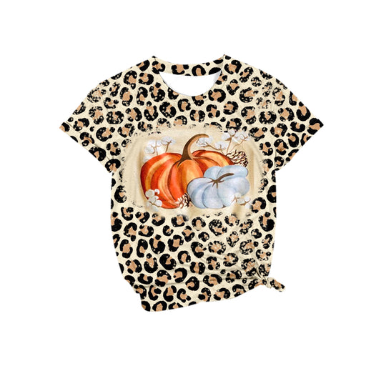 presale GT0689 Adult Women Leopard Pumpkin Fall Short Sleeve Tee Shirts Tops   2024  7.12