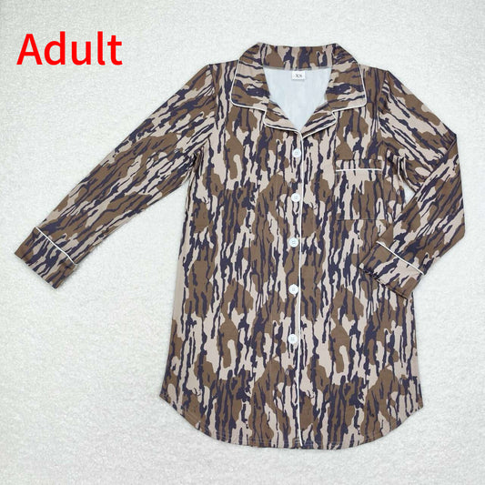 GT0696 Adult Women Camo Green Fall Buttons Tops