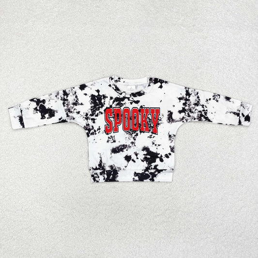 GT0718  Halloween black and white ink long-sleeved top