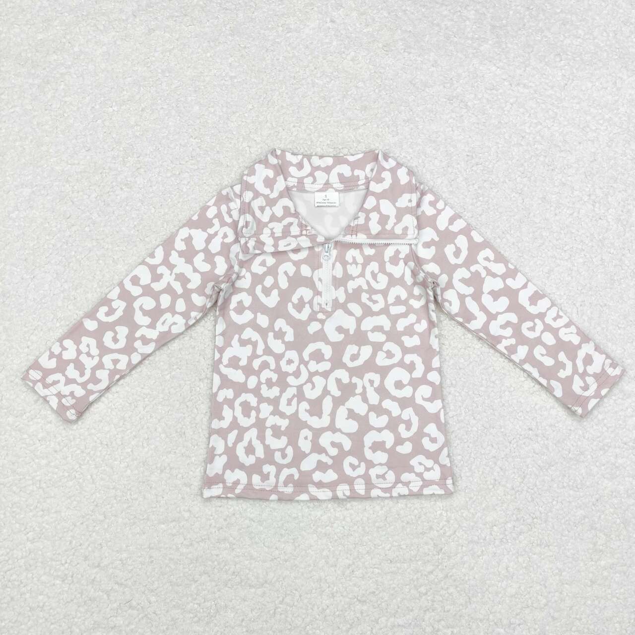 GT0720  Pink and white printed zip-up long-sleeved top