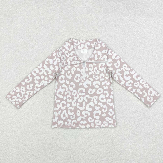GT0720 Pink and white printed zip-up long-sleeved top