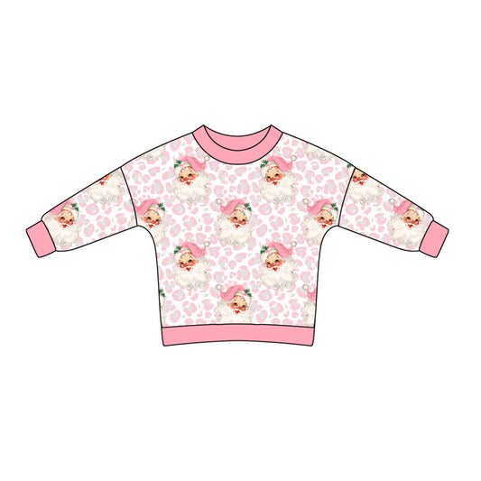 presale GT0725 Santa Claus Leopard Print Pink and White Long Sleeve Top 2024 8.3