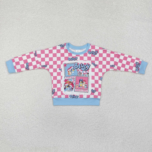 GT0732 Christmas pink and white plaid long-sleeved top