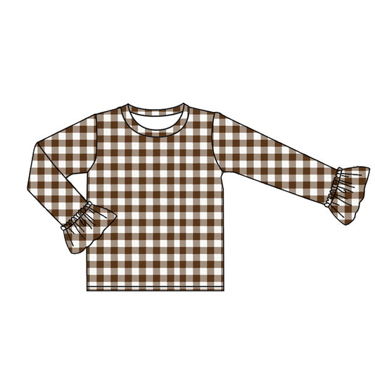 presale GT0738  Brown Plaid Long Sleeve Top  2024 8.21