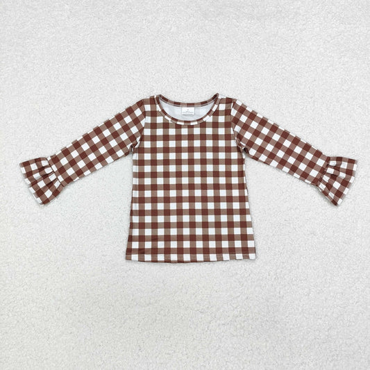 GT0738  Brown Plaid Long Sleeve Top