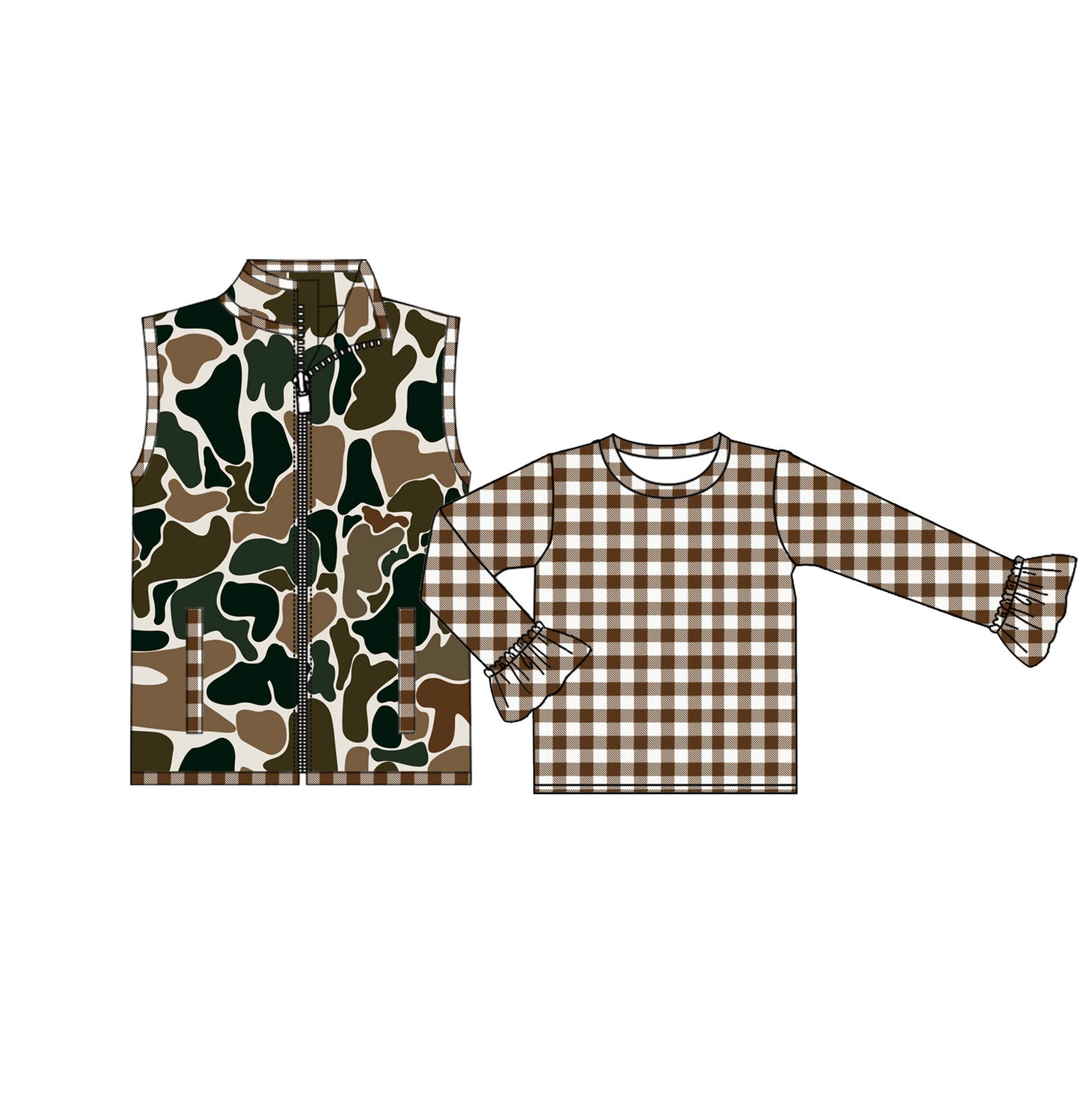 presale GT0741  Baby Girls Camo Hunting Tops Vest 2pcs Sets 2024 8.21