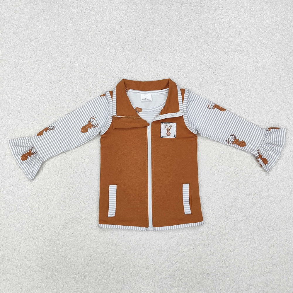 GT0742  Baby Girls Deers Hunting Tops Vest 2pcs Sets