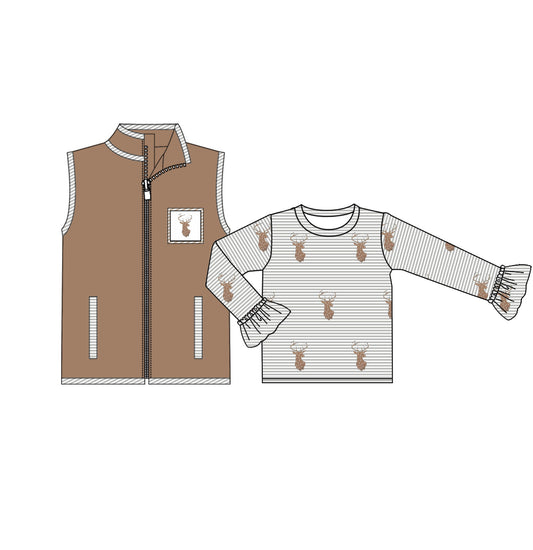 presale GT0742  Baby Girls Deers Hunting Tops Vest 2pcs Sets 2024 8.21