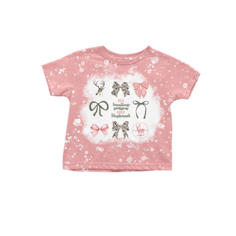 presale GT0748 Pink short-sleeved top with deer camouflage bow pattern   2024 8.28