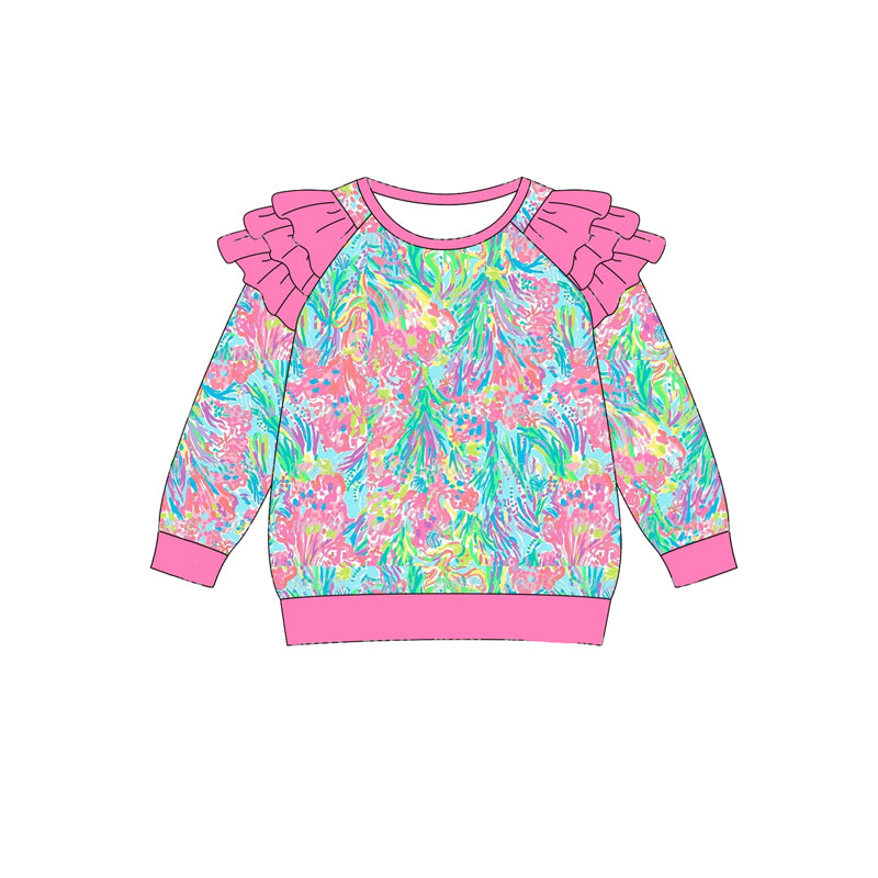 GT0766  Seagrass pink lace blue long-sleeved top