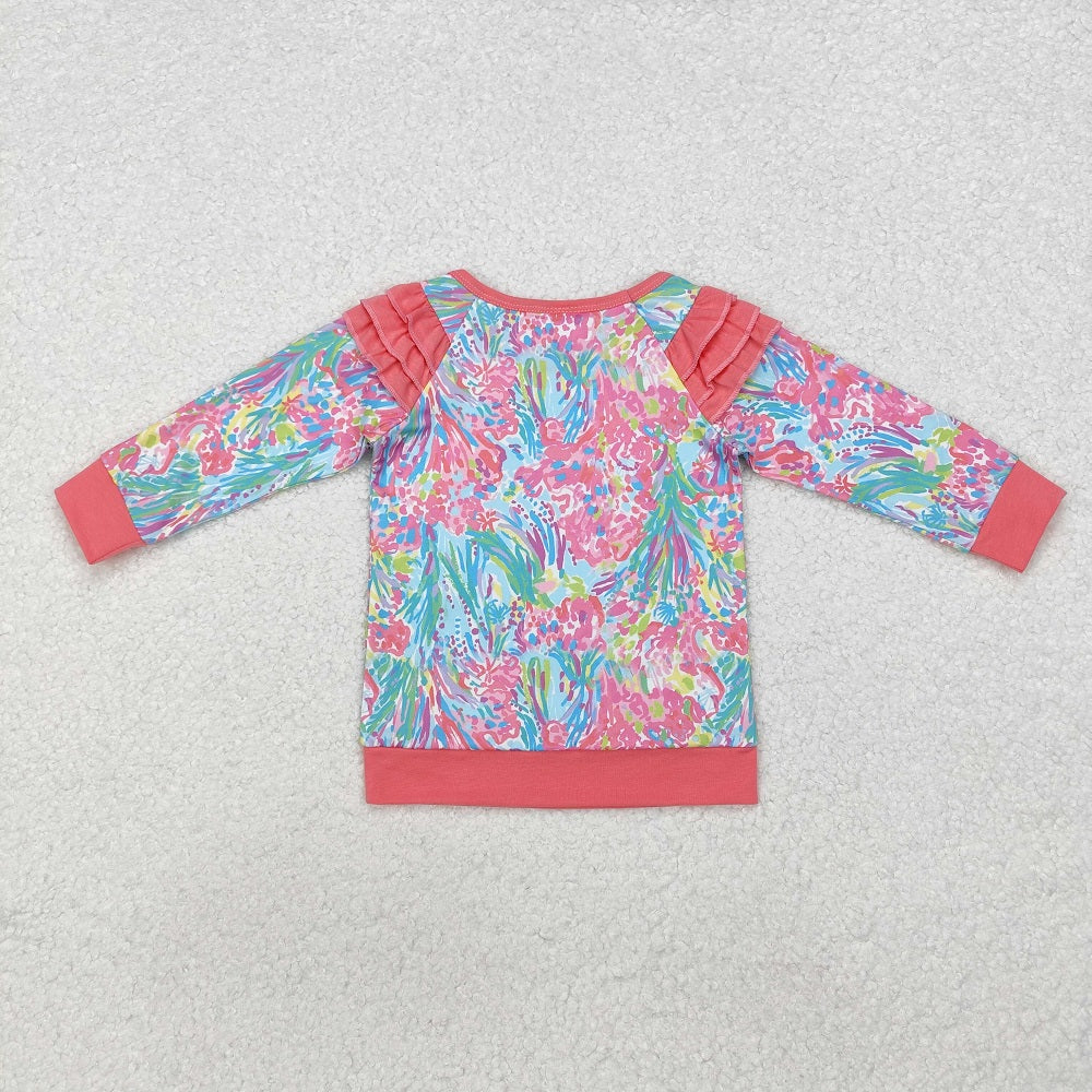 GT0766  Seagrass pink lace blue long-sleeved top