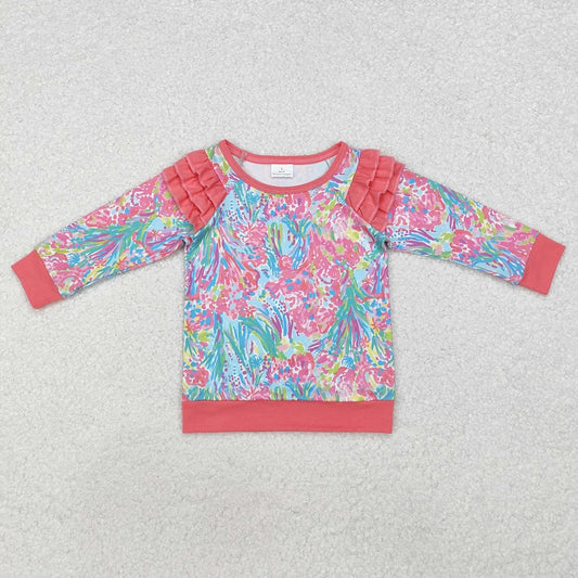 GT0766  Seagrass pink lace blue long-sleeved top