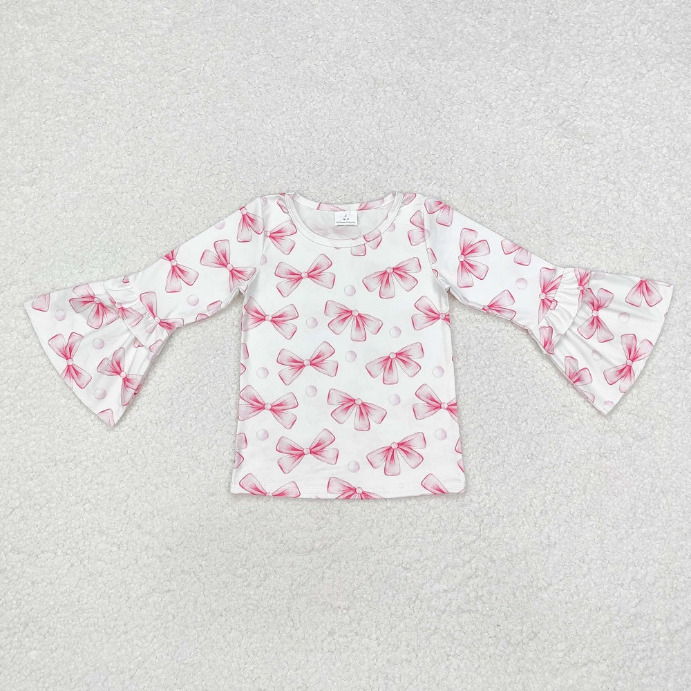GT0779  White long-sleeved top with bow pattern lace