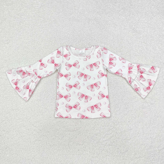 GT0779  White long-sleeved top with bow pattern lace