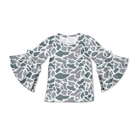 presale GT0788 Camouflage gray-blue flared sleeve long-sleeved top   2024 9.16