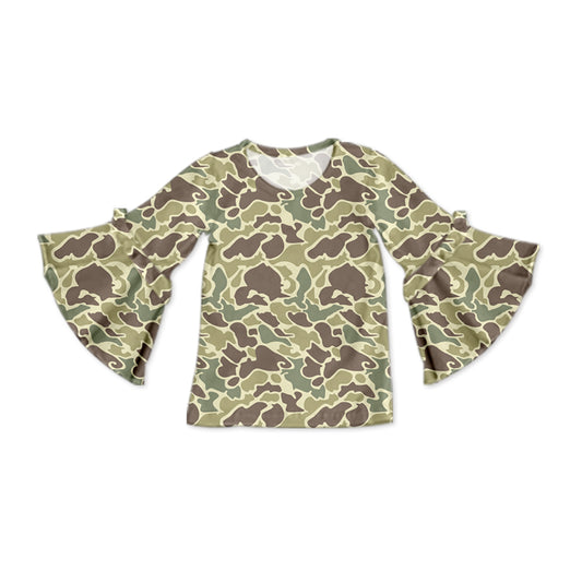 presale GT0789 Camouflage brown green flared sleeve long sleeve top  2024 9.16