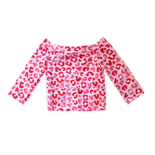 presale GT0795   Pink Leopard Print Off Shoulder Long Sleeve Top 2024 9.16