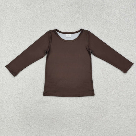 GT0798 Solid dark brown long-sleeved top