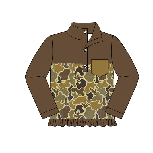 presale GT0813 Duck Camo Lace Pocket Brown Button Long Sleeve Top 2024 9.21