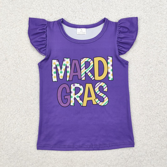 GT0814 Purple flying sleeves top with letters