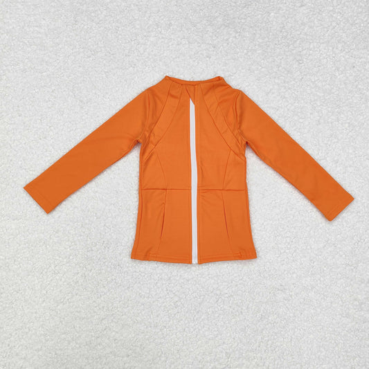GT0825 Baby Girls Orange Zip Pocket Yoga Active Wear Jackets