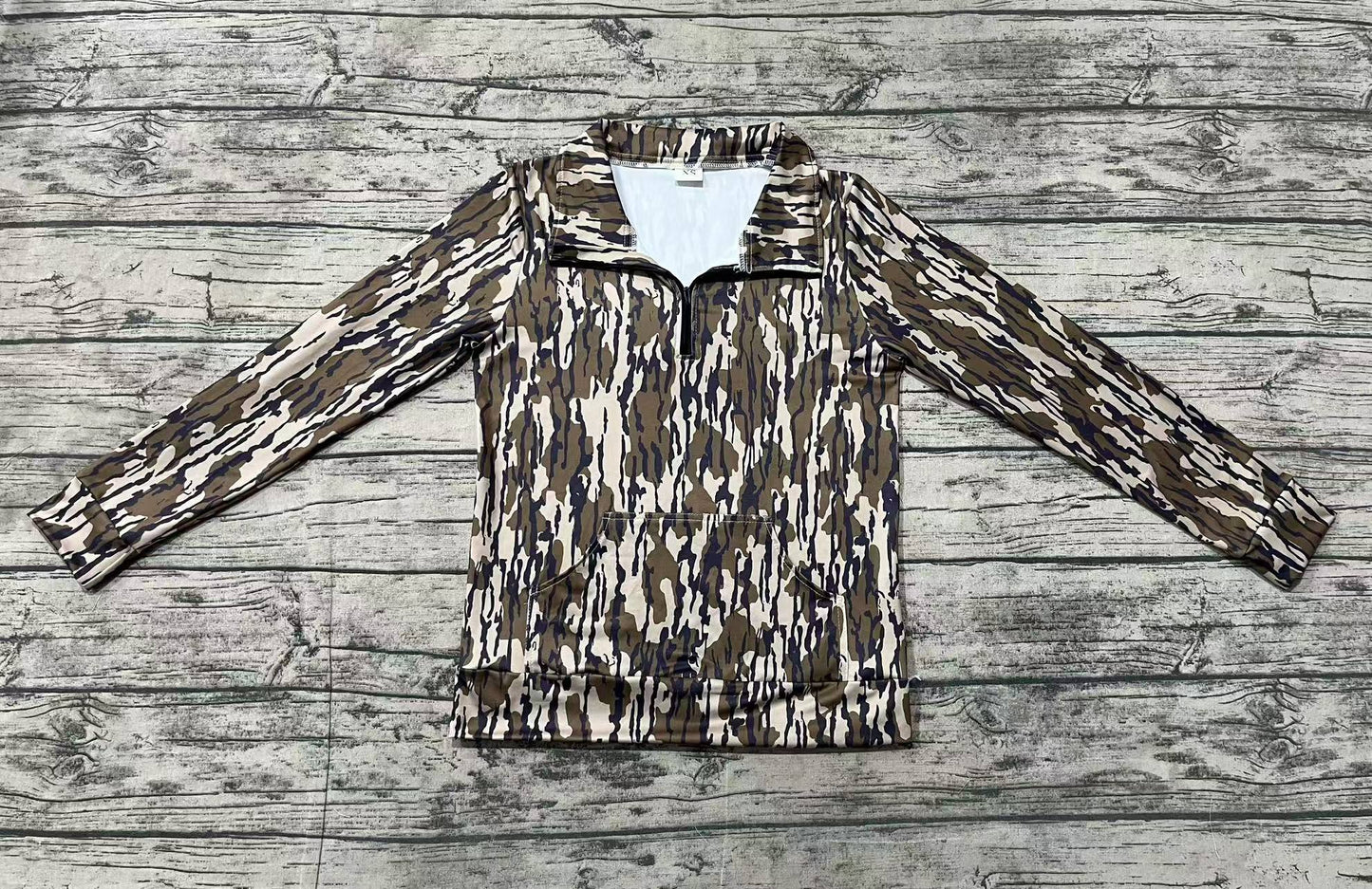 GT0826  Adult Women Bottomland Camo Long Sleeve Tee Shirts Zip Pullovers Tops